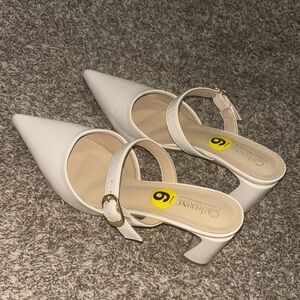 Catherine Malandrino Cream Kitten Heel Slingback Heels